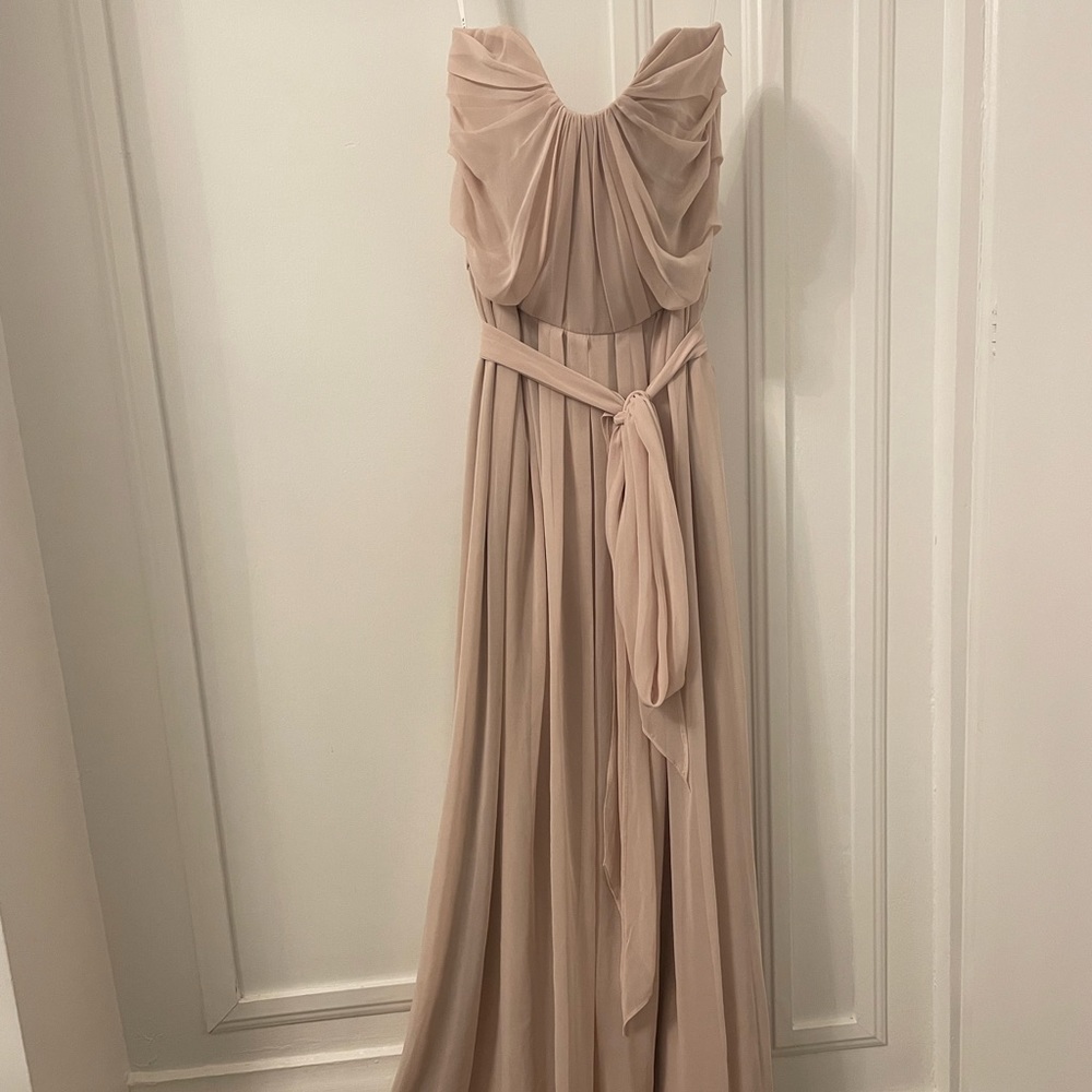 Beige strapless maxi dress. Brand After Six. In XS size.